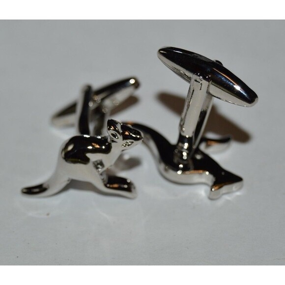 Nice Silver Tone AUSTRALIAN Kangaroo Shaped Men's Cuff Links Set Rare - Picture 3 of 4